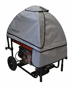 GenTent Wet Weather Safety Canopy for a Running Portable Generator.