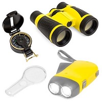 Kids Explorer Set for Camping - Binoculars, Flashlight, Compass, Magnifying Glass - Good Kids Toys for Christmas.