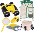 INNOCHEER Explorer Set with Binoculars, Flashlight, Whisle, Cross Body Bag and Magnifying Glass for Kids, Yellow.