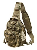 TravTac Stage II Small SLing Bag, Premium EDC Tactical Sling Pack with reflective safety patch, ACU Camo.