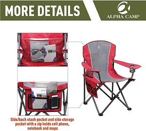 ALPHA CAMP Fold Up Oversized Heavy Duty Padded Portable Folding Camping Chair with Lumbar Back Support, 350 lb. Weight Capacity.