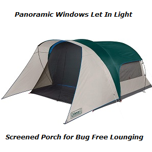 Coleman 6 Person Family Camping Cabin Style Tent with Screen Porch for Bug Free Relaxing while camping outdoors.
