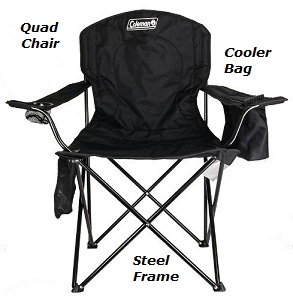 Coleman Portable Folding Camping Quad Chair with Cup Holder and 4 Can Drink Cooler, 325 lb. weight capacity, Black.