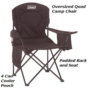 Coleman Camping Oversized Quad Folding Chair with Cooler Pouch, Carry Bag and 300 lbs. weight capacity.