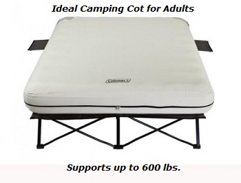 Comfortable and sturdy for elderly adults Coleman Queen Size Airbed Camping Cot and Air Mattress with Side Tables, supporting 600 lbs. in weight capacity. Comfortable cot for the elderly, making it easier for them to get on to or up from the cot.