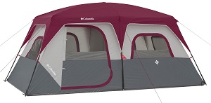 COLUMBIA 8 Person Dome Tent with Room Divider to make 2 rooms for privacy, Red / Grey.
