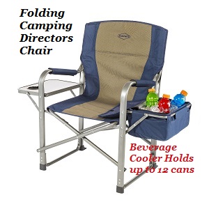 Kamp-Rite Portable Heavy Duty Folding Director's Camping Chair Aluminum with Side Table Attached and Cooler, Lightweight, Blue.