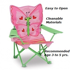 Fun Melissa and Doug Sunny Patch Bella Kids Outdoor Personalized Toddler Folding Camp Chairs with Carrying Bag, Name or Message for Camping, Beach, Patio, Lawn in Butteryfly Pink.