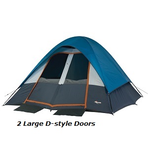 Mountain Trails Salmon River Family Camping Dome 6 Person Tent 11 x 11 feet with two rooms via room divider and two doors.