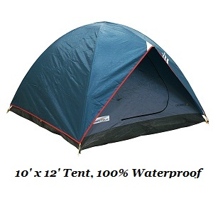 Waterproof NTK Cherokee GT 8 to 9 Person 10 ft. x 12 ft. Sport Camping Dome Tent 100 percent Waterproof, 3 Seasons. NTK Cherokee has a detachable room divider, 2 doors and 3 windows.