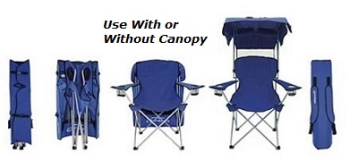 Kelsyus Heavy Duty Best Portable Camping Chair with Canopy, Blue, 400 lbs. weight capacity. Use with shade canopy or without canopy as regular folding chair.