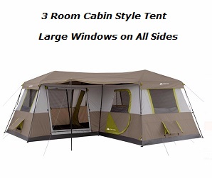 Huge 12 Person 3 Room XL Instant Cabin Tent Family Camping Hiking Hunting Easy Setup Tent, 7 Cloaeable Windows.