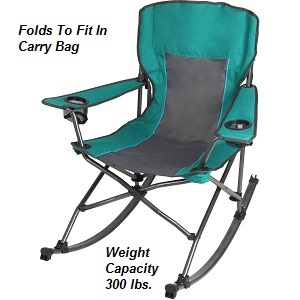 Ozark Trail Green Quad Fold Rocking Camp Chair with Cup Holder.