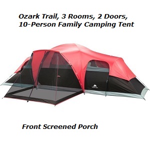 Large family tent with screen room, 2 room dividers.