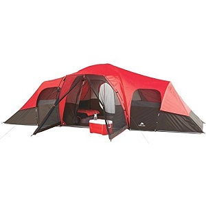 Ozark WT172115 Trail 10 Person Family Vacation Camping Tent with 3 Rooms from Room Dividers, Screen Porch Area and Electrical Cord Access Port.