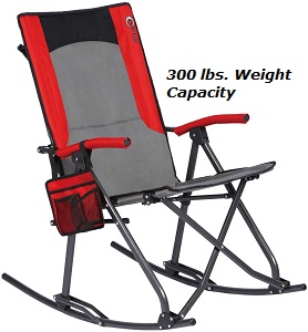 Oversized Rocking Camping Chair by PORTAL, 300 lb. Weight Capacity. Available in Red, Blue and Black.