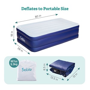 Sable Bed Raised Inflatable Air Mattress with Built-In Electric Pump and Storage Bag, Twin Size for an Adult.