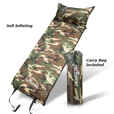 Camo Best Self Inflating Sleeping Pad with Pillow and Carry Bag Gift for Backpacking, Campers, Hikers.