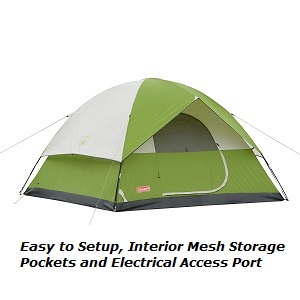 Coleman Sundome 6 Person Dome tent with bathtub style floor, full rain fly, weathertec system and easy setup.