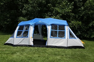 Tahoe Gear Prescott 12 Person 3 Season Family Cabin Camping Tent, Blue / White with Room Divider.