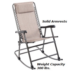 Timber Ridge Rocking Chair Folding Padded Patio, Lawn, Camping Chair with Ergonomic Streamline Armrest.