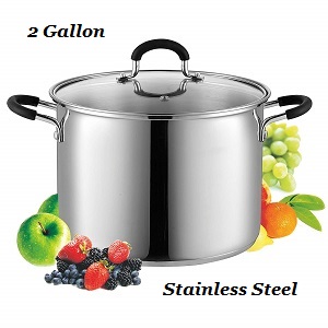 2 gallon cooking pot, stainless steel by Cook N Home. Check on your cooking through the tempered see through glass lid of this cooking pot.  The lid of this stainless steel pot also has a steam vent.