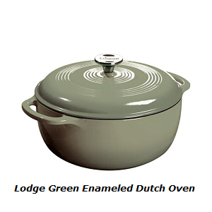 6 Quart Green Enameled Dutch Oven for camping or kitchen cooking. Great enameled coated green dutch oven for steaming vegetables, baking crusty bread and just to cook for a crowd.