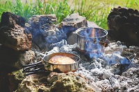 Cooking Pots on Campfire.