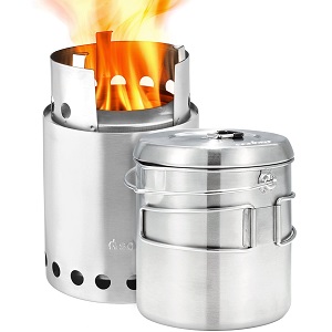 Solo Wood Stoves - Stainless Steel Titan and Solo Pot Wood Burning 1800 Camp Cook Stoves.