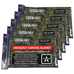TITAN two sided emergency NASA Mylar survival blankets.