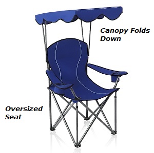 Alpha Camp Folding Camping Chair with Canopy for Shade, Weight Capacity 350 lbs. Navy Blue.