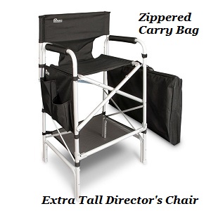 Big and Tall Earth Products VIP Artist Folding Aluminum Black Tall Directors Chair with Large Side table with Cup Holder.