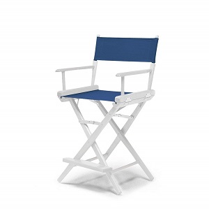 24" High Counter Hieight Folding Director Chair Blue with White Frame.  