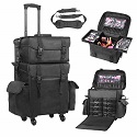 Rolling Makeup Case Trolley by Voilamart - Nylon Black Bags for Professional Make Up Artish Cosmetics Storage.
