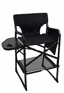 World Outdoor Products Lightweight Tall Aluminum Frame Black Folding Directors Chair with Side Table, Cup Holder, Footrest, Carry Handles, Weight Capacity 275 lbs.