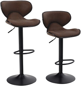 Adjustable Height Swivel Bar Stool with Back Brushed Stainless Steel Brown Armless Seat.