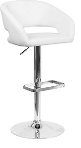 Flash Furniture White Vinyl Adjustable Height Barstool, White.