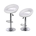 Leather Adjustable Hydraulic Lift Swivel Bar Stools with Low Back, White.