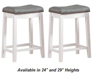 Angel Line White with Gray Cushion Cambridge Padded Saddle Stool 24 inch Counter High with Nail head trim.