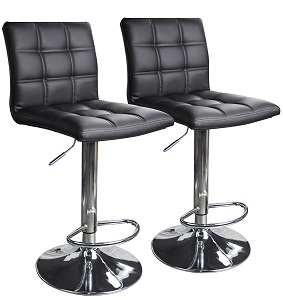 Armless Adjustable Height Bar Stools with Footres, Black.