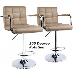 Modern Square Back Adjustable Counter Height to Bar Height Bar Stools with Armrests, Khaki.