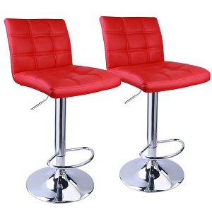 Armless Counter Height Bar Stools with Footrest, Red and Chrome.
