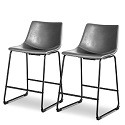 Vintage Gray PU Leather Counter Height Stools with Metal Legs and Footrest.