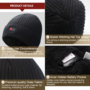 SvPro Heated Beanie Hat for Women and Men to provide warmth to your head and ears while outdoors in cold weather. One of the best in battery powered heated hats.