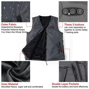 Arris Men's Heated Vest Water and Wind Resistant Warm Jacket with Heat Panels (Battery Pack). Adjustable Heated Vest for Men to stay cozy warm while outdoors in cold weather. This Arris heated vest is lightweight and perfectly suitable for wearing under a jacket or coat.