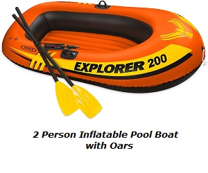 Kid Pool Inflatable Boat - Made for kids to have fun in the pool. Inflatable Boat Intex Explorer 2 Person Pool Boat with Oars. Cruise around in the pool or on calm waters in this inflatable pool boat with 2 oars. Kids and adults enjoy this pool boat for lots of fun in the water.