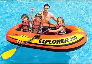 2 Person, 3 Person Intex Explorer Inflatable Pool Boat with Oars for Kids Fun. Allow the kids to have fund taking the oars and guide the boat around the pool.
