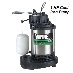Wayne 1 HP Cast Iron and Corrosion Resistant Stainless Steel Construction Sump Pump.