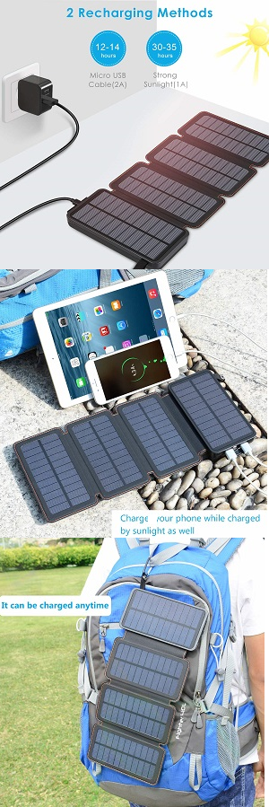 2 USB Output Portable Solar Cell Phone Charger 25000mAH Battery Pack for Backpacking.