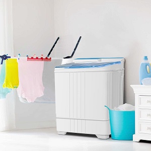 Bonusall small portabble washing machine for small spaces.  High quality, durable washer made of plastic so it will not rust.